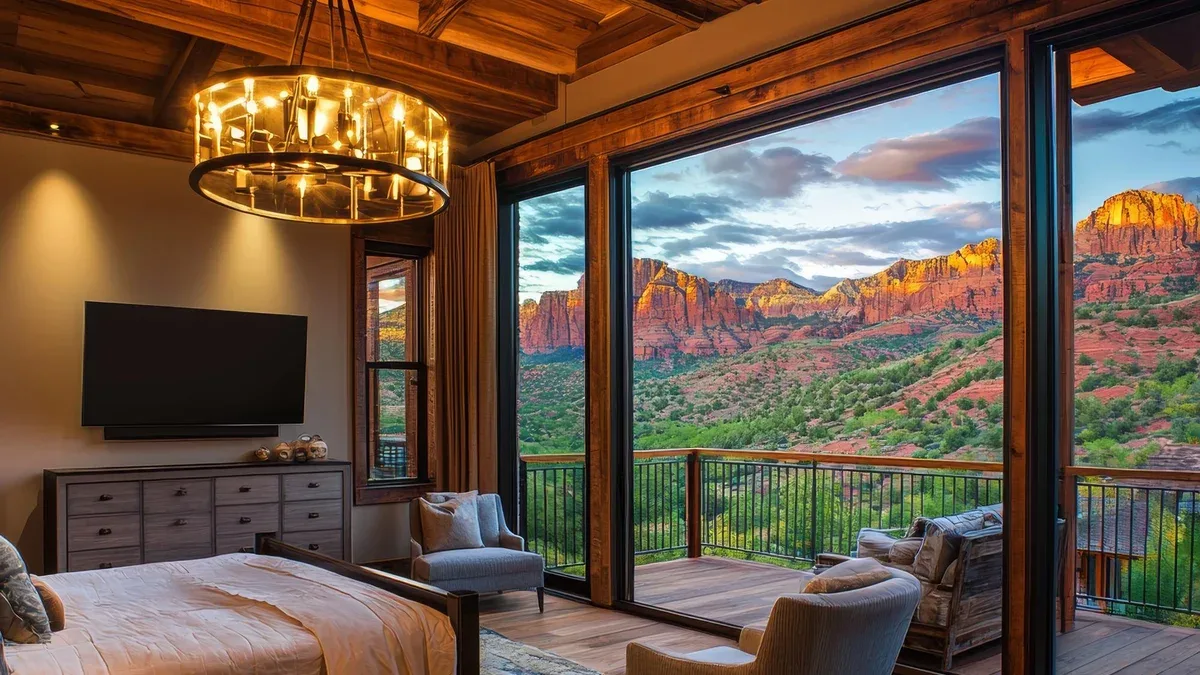 La chambre principale dans une luxueuse maison de montagne du Colorado