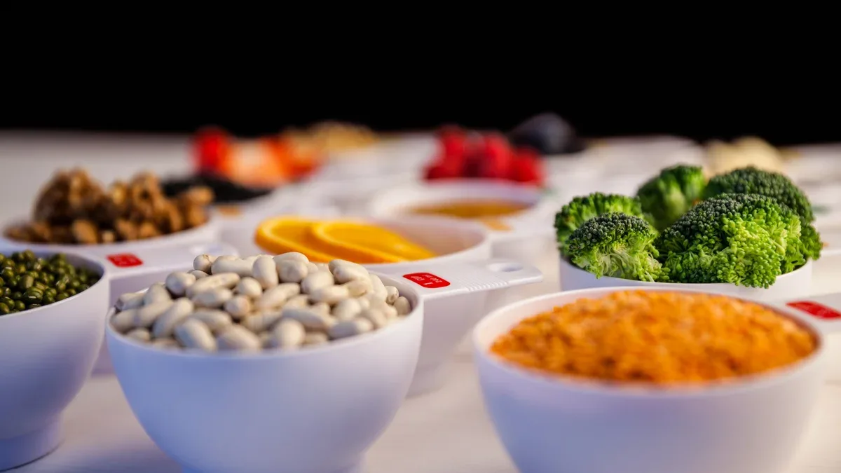 Des portions d'ingrédients sains
