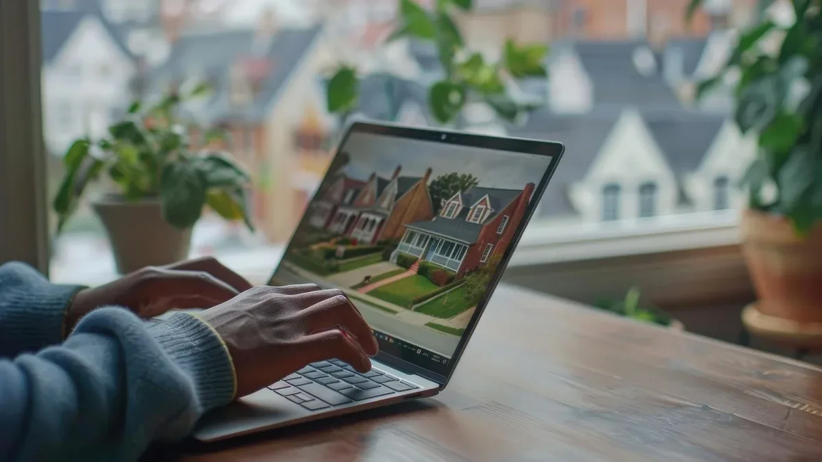 Une personne parcourant les listes en ligne de maisons à vendre sur un ordinateur portable