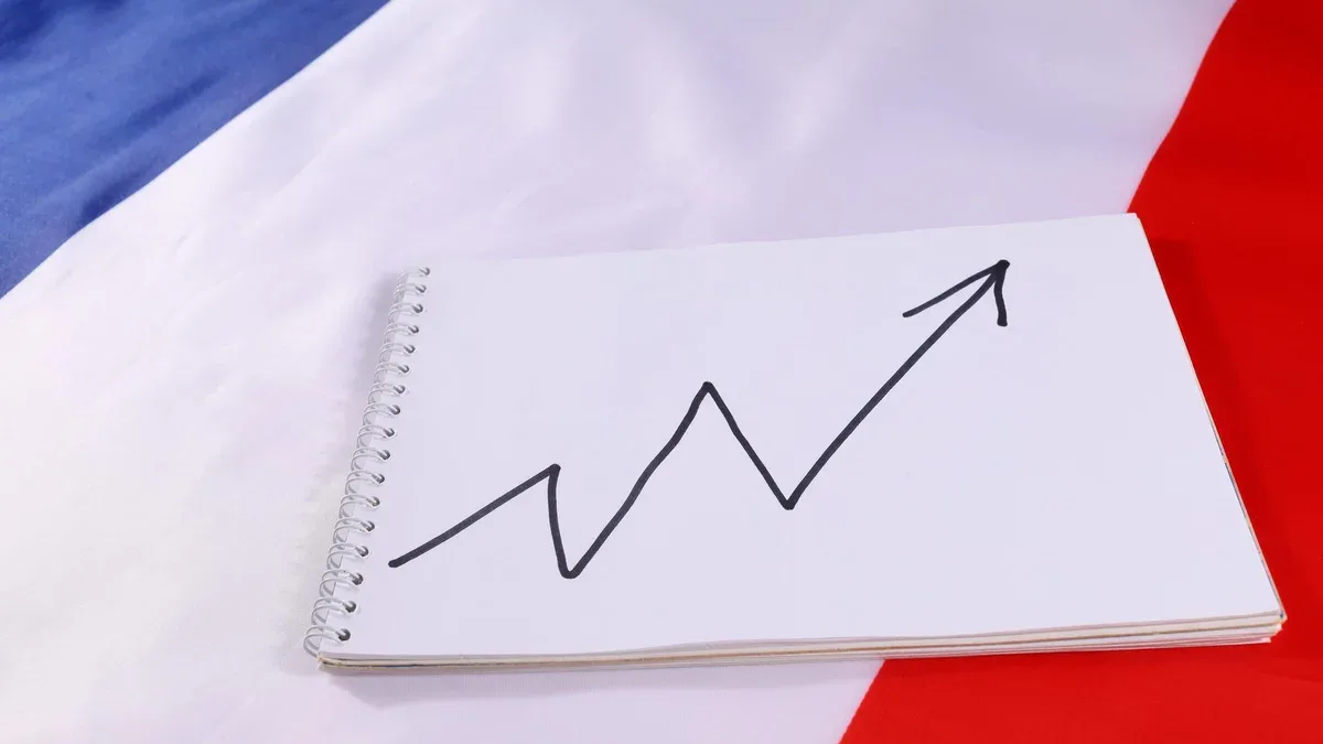 Analyse de la tendance à la croissance sur papier avec le drapeau français en arrière-plan